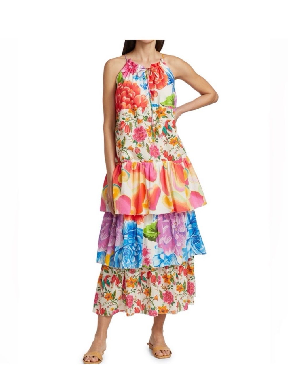 Anthropologie Farm Rio White Mixed Prints Tiered Dress - XL